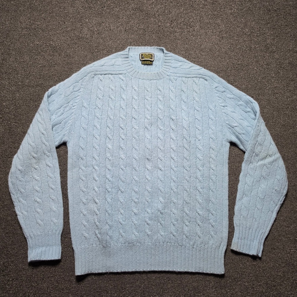 VTG Britches of Georgetowne Cable Knit Sweater Blue Teal Mens XL Shetland Wool